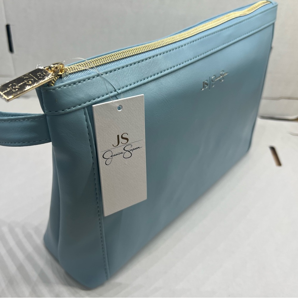 Jessica Simpson Blue Cosmetic Bag with Gold Zipper